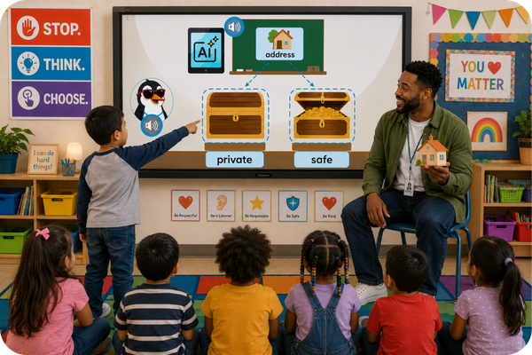 Male teacher smartboard Rounded corners 1